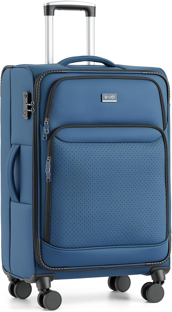 COOLIFE Medium Soft Shell Suitcase 24 Inch 70cm, 75L, TSA Lock & 1800D