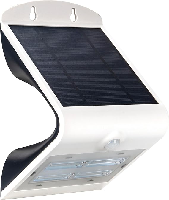 Luceco Solar Powered LED Outdoor Wall Light with PIR Motion Sensor, Security Light, Exterior Lighting, Curved Design, Adjustable, Guardian, White, IP44, 3.2W,400lm, 4000K, LEXS40W40, Standard Size [Energy Class A]