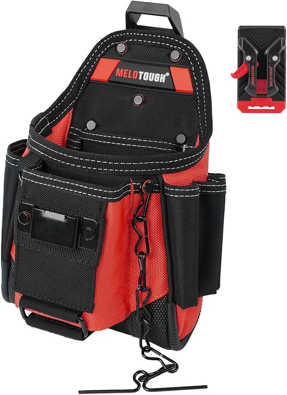 MELOTOUGH Small Electrician Tool Pouch Nail Screw Work Pocuh Tool Belt Pouch with Belt Clip Attachment Tradesman Tool Bag Pouch with Hammer Loop Electrician Tool Holster