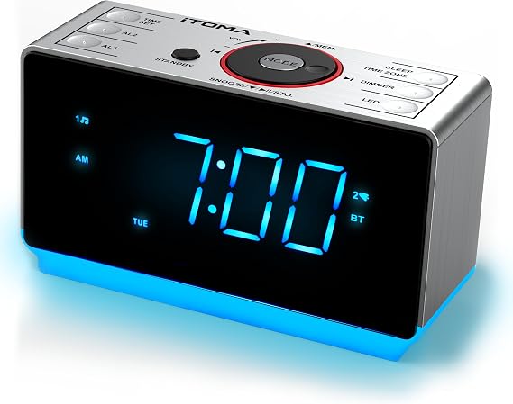 iTOMA Alarm Clock Radio with Bluetooth Speaker, FM Radio and Dual Alarm
