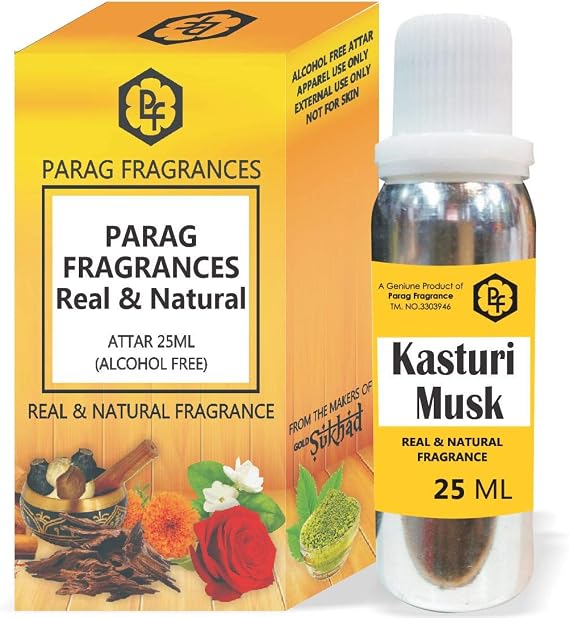 Parag Fragrances 25ml Kasturi Musk Attar With Fancy Empty Bottle (Alcohol Free, Long Lasting, Natural Attar) Also Available in 50/100/200/500 pack