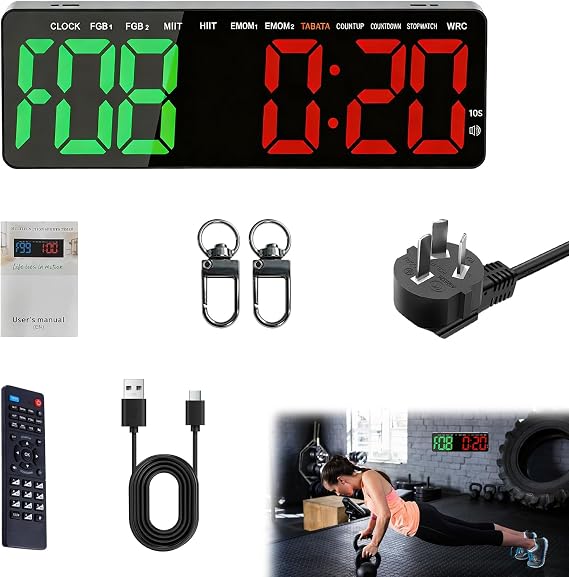 16.5" Gym Timer Clock, Workout Interval Timer with Count Down/Up Stopwatch, Large LED Wall Clock Digital Fitness Training Timer with Remote, 12/24H Digital Wall Clocks for Gym Home Outdoor Sports