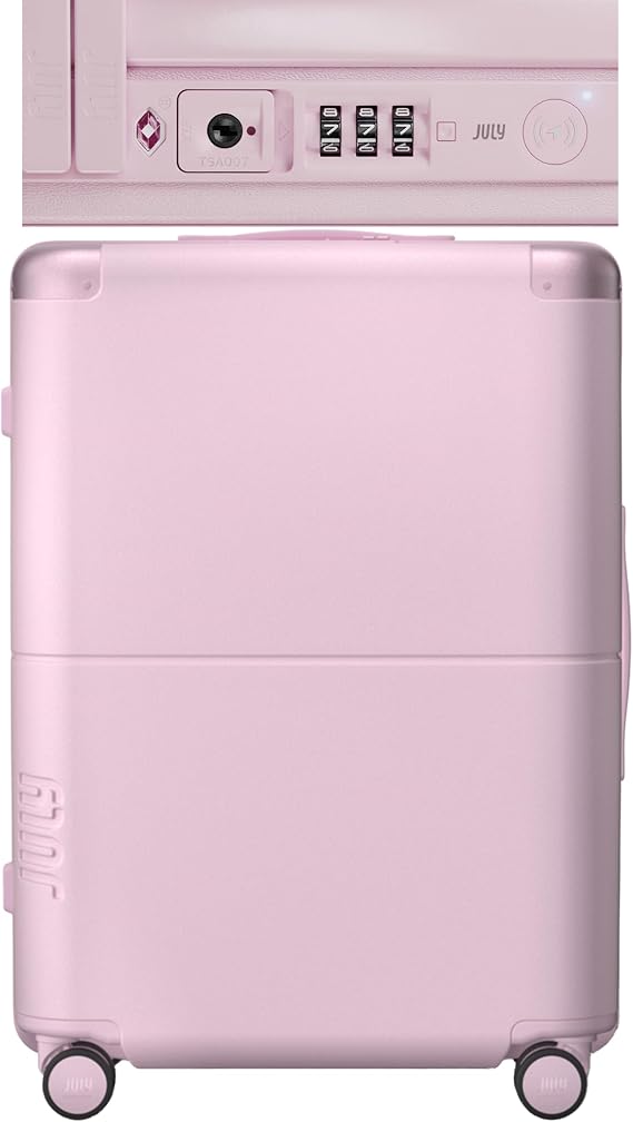 July Checked Luggage with CaseSafe Smart Tracking, 24.5", Blush Pink