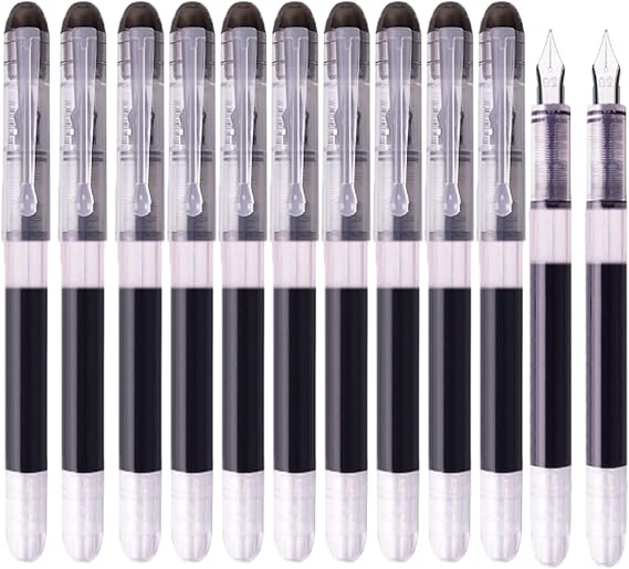 12pcs Black Disposable Fountain Pens, Black Ink Fountain Pens for Writing, Smooth-Writing Office Supplies for Sketching, Journaling, Calligraphy, Doodling and Gifts.