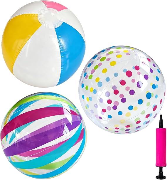 4PCS Beach Ball Set, 40 cm Inflatable Beach Balls in Dot, Striped and Mixed Colours, for Pool Party