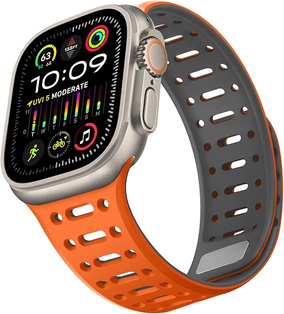 Compatible with Apple Watch Straps 49mm 46mm 45mm 44mm 42mm 41mm 40mm 38mm, Soft Silicone Sport Replacement Strap for iWatch Ultra3-1 SE3-1 Series 11 10 9 8 7-1 (49/46/45/44/42, Orange Gray)