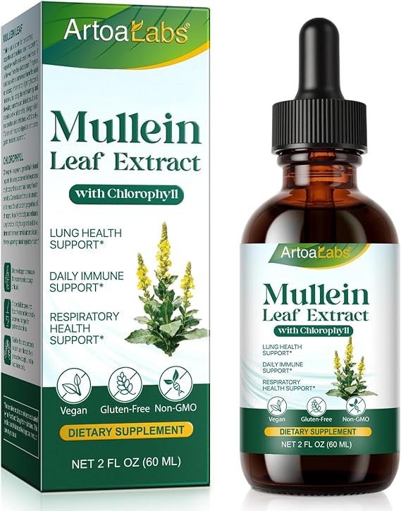 Mullein Leaf Extract for Lungs, Mullein Drops for Lung Cleanse and Respiratory Support, Mullein Herbal Supplements with Chlorophyll, 60ml