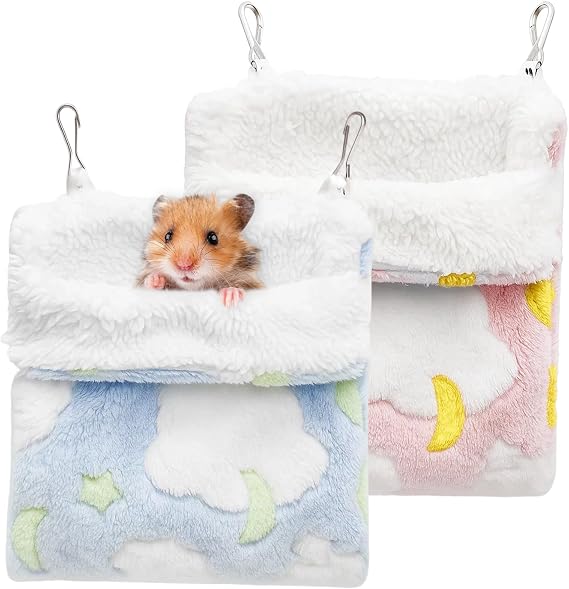 2-Pack Rat Hammock - Double Layer Small Animal Hammocks for Cage, Soft Guinea Pig & Ferret Accessories, Washable Hamster Bed for Rat Cage Accessories (Blue & Pink)