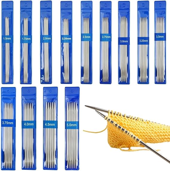 Dryxog 65Pcs Double Pointed Craft Needles Set, Knitting Pins 1.5mm-5mm