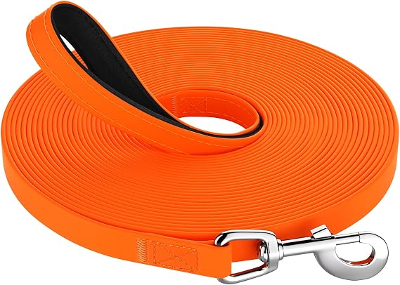 X XBEN Waterproof Training Lead for Dogs, 1.5M 3M 5M 10M 15M 20M 25M 30M Rubber Long Line Dog Lead with Soft Padded Handle, Recall Training Leads Leash for all Sized Dogs,for Swimming Walking Playing