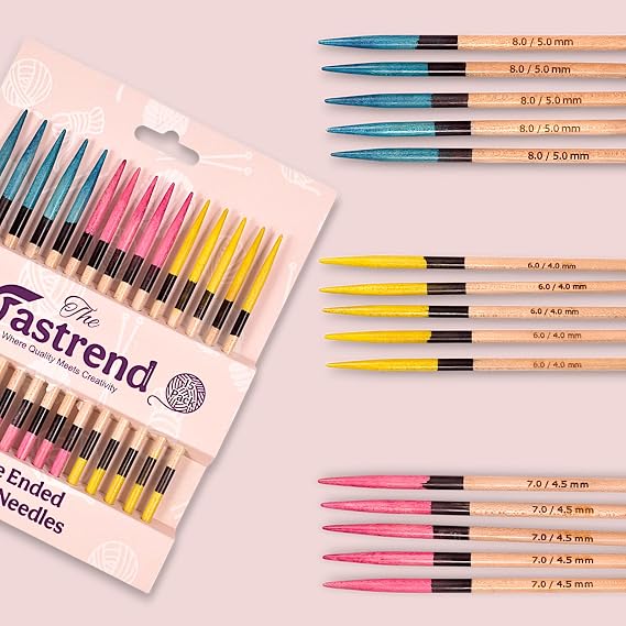 Double Pointed Knitting Needles Set, Maple Wood DPNs, 4mm, 4.5mm, 5mm, Multicolor, 15 Pack