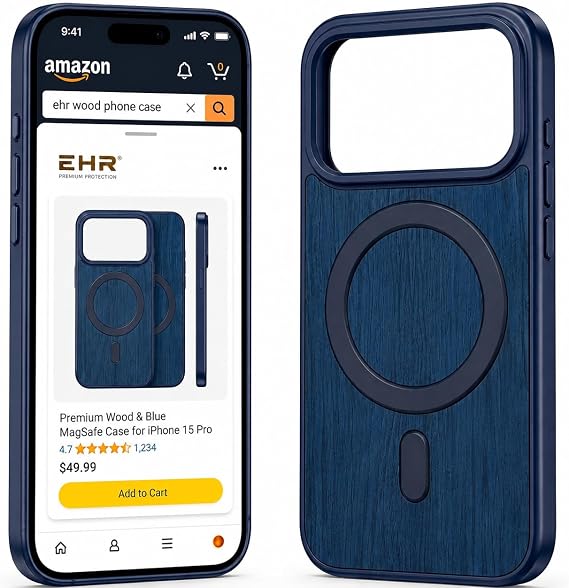 Ehr. iPhone 17 Pro/18 Pro ile Uyumlu Kamera Çıkıntılı MagSafe Wireless Şarj Özellikli Ahşap Görünümlü İçi Kadife Ultra Lüks A Kalite Premium Silikon Kılıf (Mavi, iPhone 17 Pro/18 Pro)