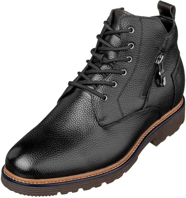 CALTO Men's Invisible Height Increasing Elevator Shoes - Leather Lace-up Cap-Toe Dress Casual Boots - 2.8 Inches Taller
