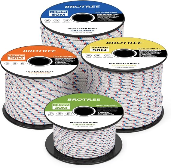 Brotree Braided Polyester Rope 3mm x 20m Polyester Cord