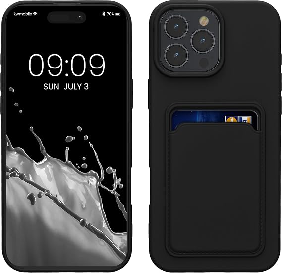 kwmobile Case Compatible with Apple iPhone 16 Pro Max Case - TPU Phone Cover with Credit Card Holder - Black