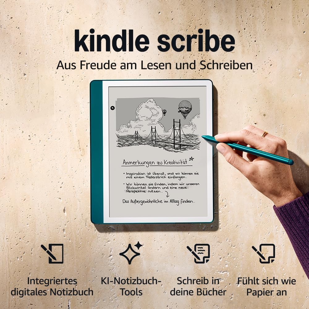 Amazon Kindle Scribe (64GB) - Novel Even Frame Display Write Directly in Books and Documents Includes Premium Stylus Pen - Jade Green Metallic + Kindle Unlimited