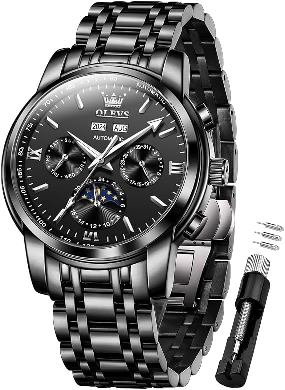 OLEVS Men's Business Watch Gold Blue with Large Easy-Read Analog Quartz Date Display Luxury Stainless Steel Band Waterproof Luminous Hands
