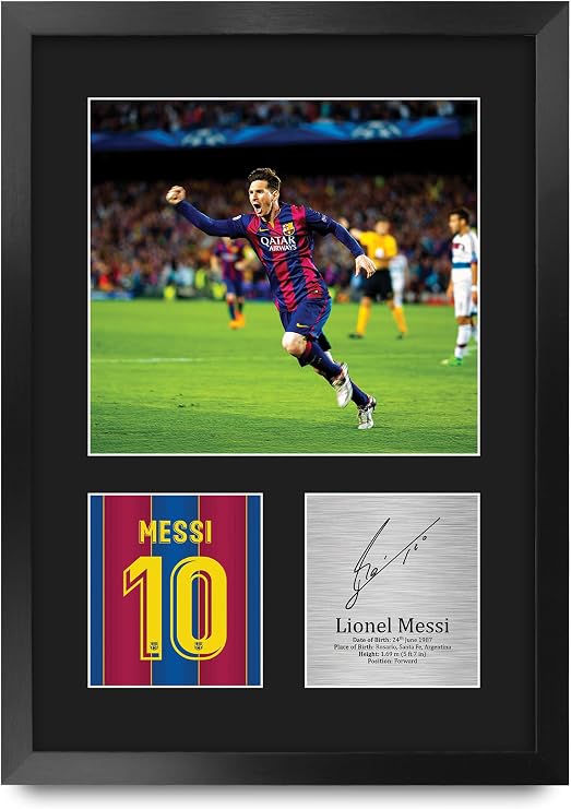 HWC Trading Lionel Messi Barcelona Gifts Printed Signed Autograph Picture for Football Fans and Supporters - A3 Portrait Framed