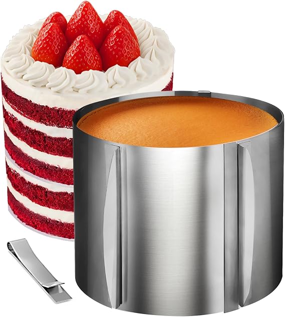 KITDAHOM Adjustable Cake Ring – Round Mould Height 15 cm Ø 16 – 30 cm – Stainless Steel – Heat Resistant, Stable, with Scale – for Baking, Decorating and Shaping Cakes