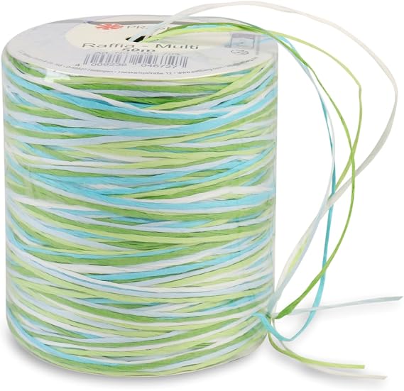 PRÄSENT C.E. Pattberg Raffia-Multicolour Raffia Ribbon Blue/Red/Green/Yellow/Pink, 50 m Gift Wrapping Ribbon, 5-Strand Craft Ribbon for Gifts, Accessories for Decorating & Crafts