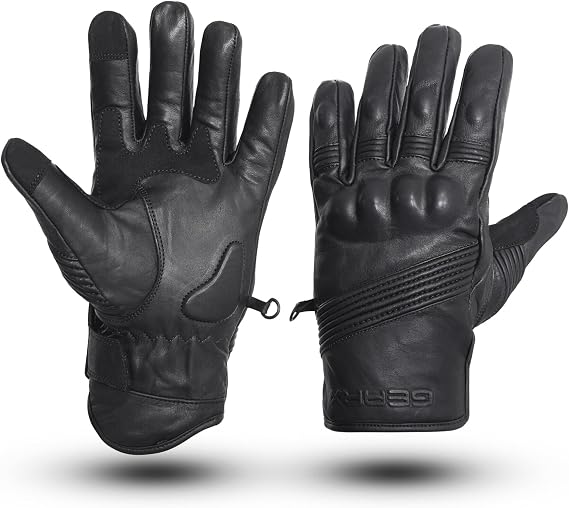 GEARX Elasto Short Winter Leather Motorcycle Gloves Knuckle Shell Flexible Construction