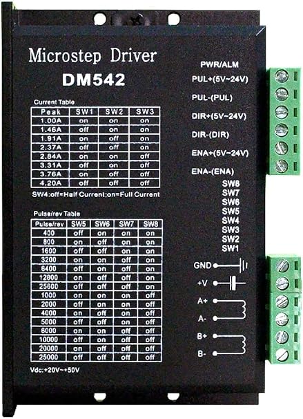 CNC Digital Microstep Driver DM542 Stepper Motor Controller 2-Phase Digital Stepper Motor Driver 20-50V DC Max 4.2A for Nema 17, Nema 23 and Nema 34 Series Stepper Motor, Replace M542 M542H