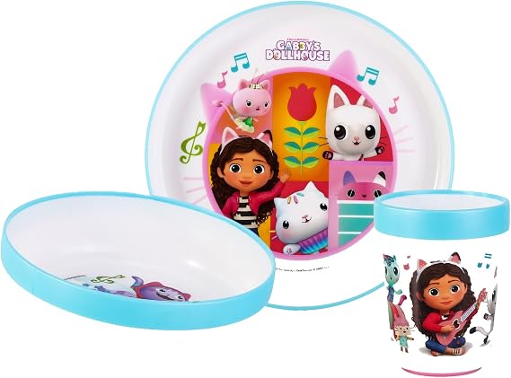 Gabby's Dollhouse 3pcs Reusable Bicolor Kids Dinner Tableware Set