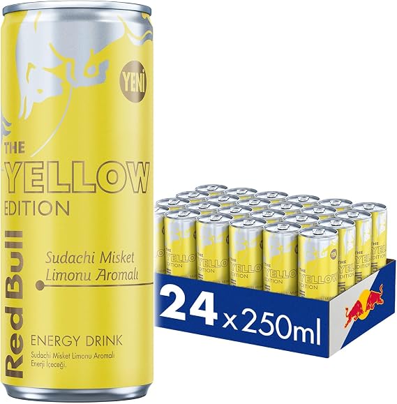 Red Bull Enerji İçeceği Yellow Edition, Sudachi Misket Limonu Aromalı Enerji İçeceği 250 ml x 24 Adet