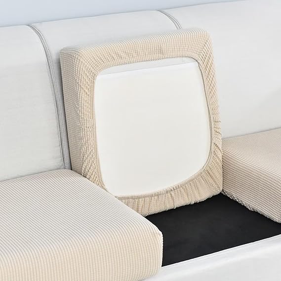 Sofa Seat Cushion Cover, Stretch Sofa Seat Cover, Fitted Universal Couch Cover, Non-Slip Sofa Slipcovers Velvet Sofa Covers Replacement for Individual Cushion(1-Sitzer, Beige)