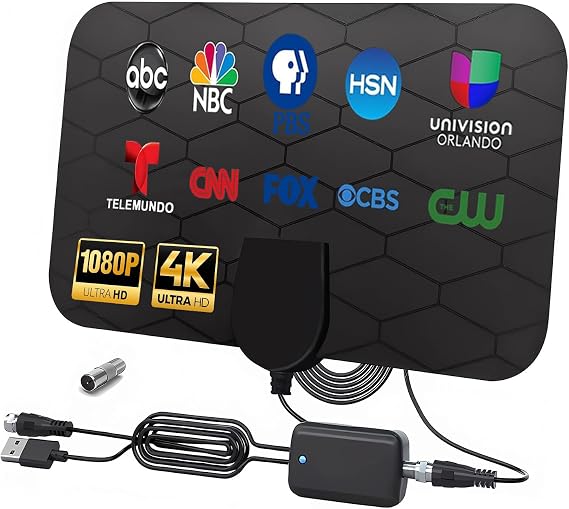 テレビアンテナ 屋内スマートテレビ用デジタルアンテナ 2026年ポータブルHDアンテナ ローカルチャンネル用4K 1080p対応 360°長距離受信 スマートスイッチアンプ信号ブースター付き 古い/HDテレビ用