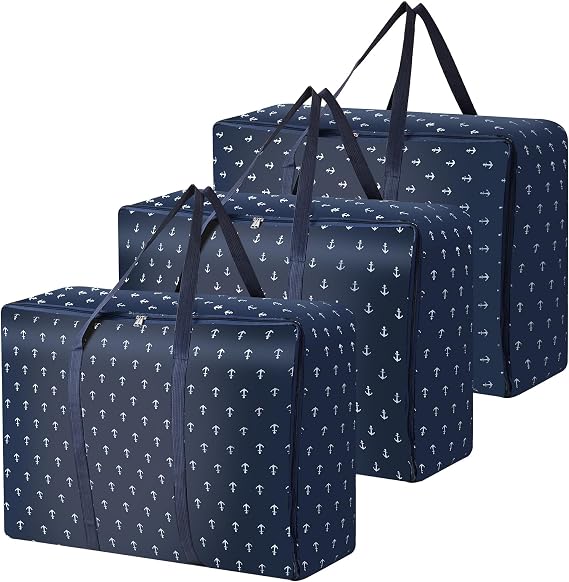 3 Pack Large Clothes Storage Bags with Zips,Moving Bags for Clothe, Underbed Storage Boxes with Lids for Bedding,Clothes,Duvets,Pillows