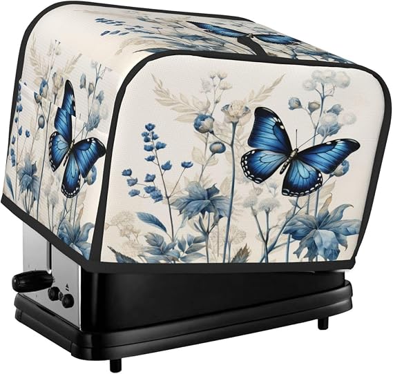 2 Slice Toaster Cover for Large Toasters Butterfly Blue Flower Boho 11.4 x 7.9 x 7.5 Inches Kitchen Appliance Dust Cover with Pockets