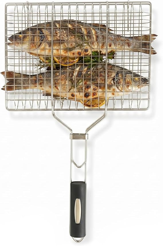 Amig - Double BBQ Grill - 50 x 32 cm - Stainless Steel - BBQ Grill for Meat and Vegetables - Mod. AM34