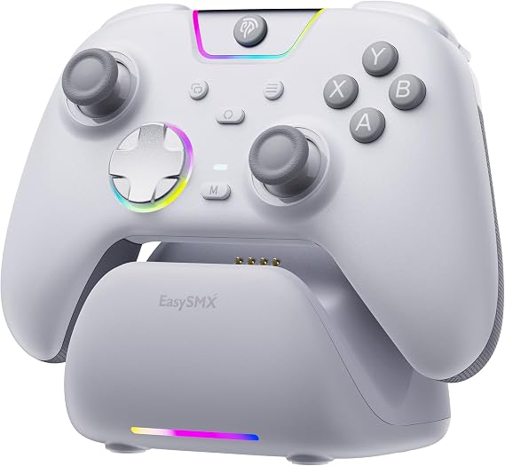 EasySMX X05Pro Charging Dock Controller for PC/Switch/Phone, Silent Button, 1000mAhBattery, Ergonomic Skin-Like Grip X05 Pro Wireless Controller,RGB, Dual Triggers, Hall Joysticks,Programmable