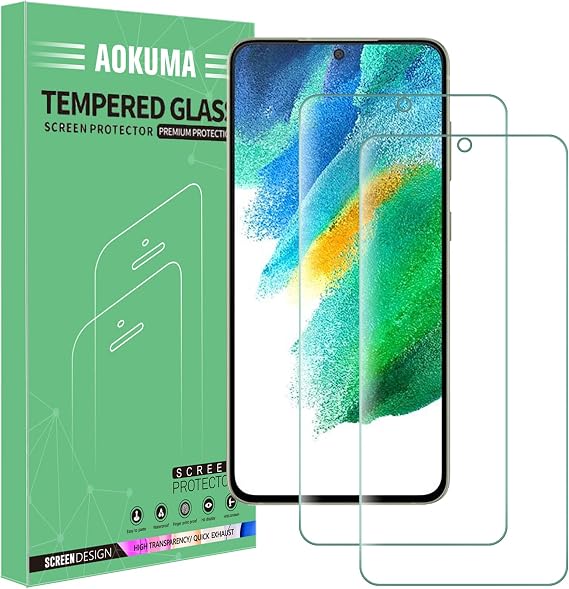 AOKUMA Tempered Glass for Samsung Galaxy S21 FE 5G, Screen Protector, [2 Pack] Premium Quality Guard Film, Case Friendly, Shatterproof, Shockproof, Scratchproof, Oilproof