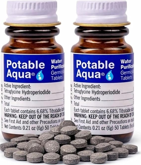 Potable Aqua Water Purification Iodine, 50 Tablets, 2 Bottles