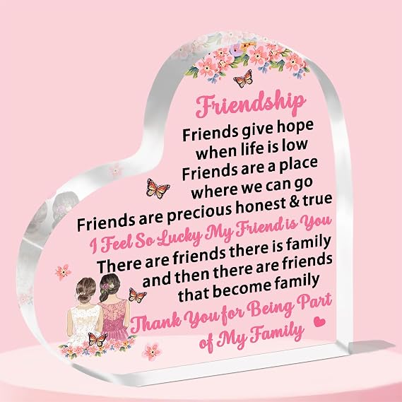 Best Friend Gift-Friendship Gifts for Women Birthday Christmas Acrylic Heart Plaque Gifts for Friend Bestie Female (Friends Give Hope)
