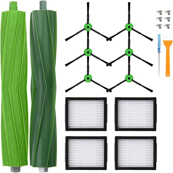 LOVECO Replacement Parts Compatible with iRobot Roomba i7 i7+ j7 j7+ E5 E6 E7 i8 i6 i5 i4 i3 i2 i1 j8 j6 j5 and Plus version 1 set of rubber brushes 4 high-performance filters 6 side brushes