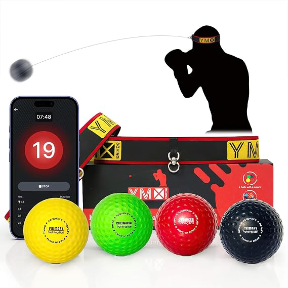 YMX BOXING Ultimate Training Ball Set - 4 Reaction Ball Plus 2 Adjustable Headband, Great for Reflex, Timing, Accuracy, Focus and Hand Eye Coordination Training for Boxing, MMA