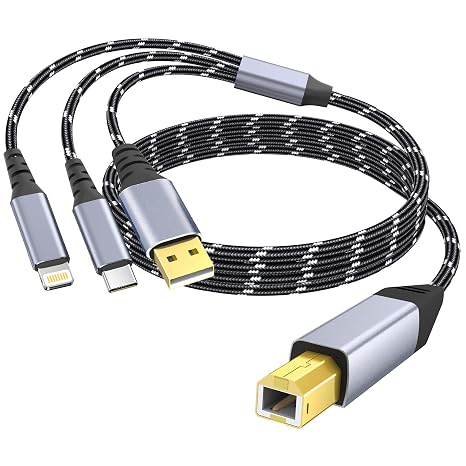 USB Printer Cable 2M Type C & USB-A to B Nylon Braided Cable High Speed Cable Compatible with HP Canon Brother Dell Epson Lexmark Printers and Scanners