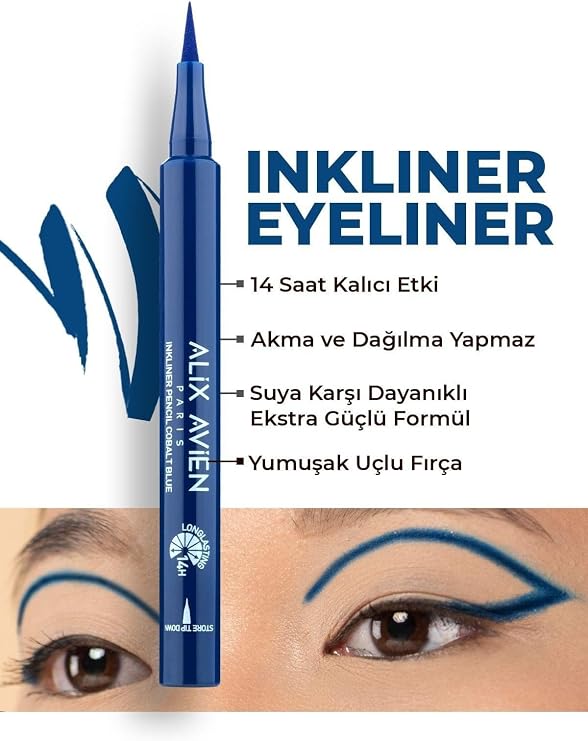 ALIX AVIEN Uzun Süre Kalıcı, Suya Dayanıklı Ve Yumuşak Uçlu Lacivert Göz Kalemi - Inkliner Eyeliner Cobalt Blue