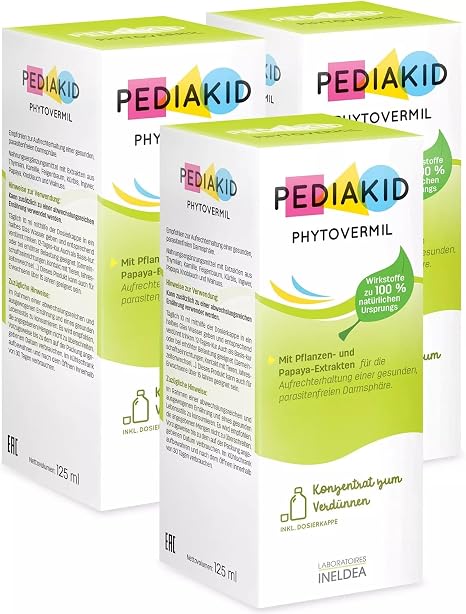 PEDIAKID - Phytovermil - Dietary supplement based on plant extracts - Contributes to the maintenance of a healthy parasite-free intestinal sphere - 3 bottles 125ml