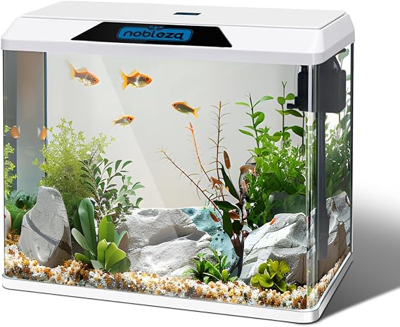 Nobleza - 54L Complete Aquariums and Fish Tanks, Glass Fish Tanks with Filtering System and LED Lighting, Starter Aquariums, White