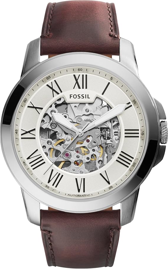 Fossil Men's Grant ME3099 Silver Leather Automatic Dress Watch