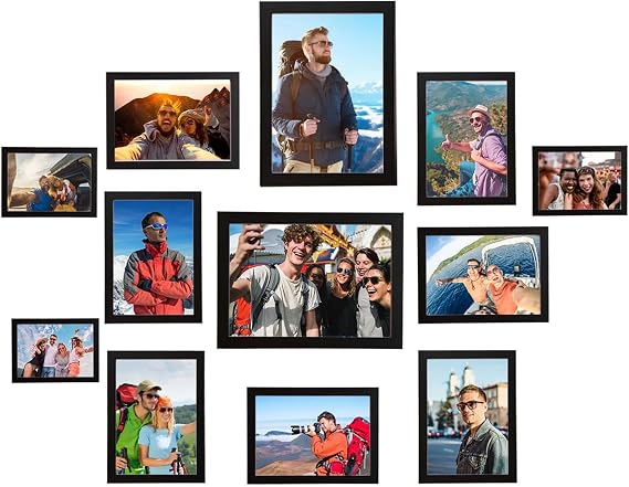 12 Pack Multi Photo Frame,Gallery Collage Photo Frames for Wall or Tabletop Display,Family Picture Frame Including Four 4x6, Four 5x7, Two 6x8, Two 8x10 Inch,12 Non-Trace Nails (Black)