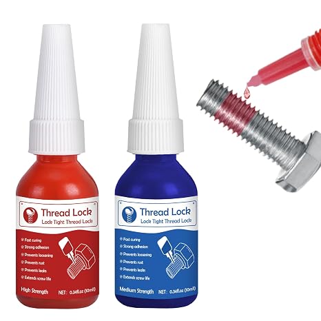 Thread Lock High Strength+Medium Strength, 2 x 10ml Locktight Threadlock Prevent Nuts, Bolts, Fasteners and Screws from Loosening Due to Prolonged Vibration,Thus Locking and Sealing Nuts and Bolts