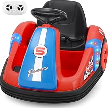 ELEMARA 12V Electric Bumper Car with Big Wheel, Ride On Bumper Car with Remote, 2.2 Mph Max, Electric Ride On Toy with DIY Stickers,360 Degree-Spin, Music, Bluetooth,LED Lights, Red