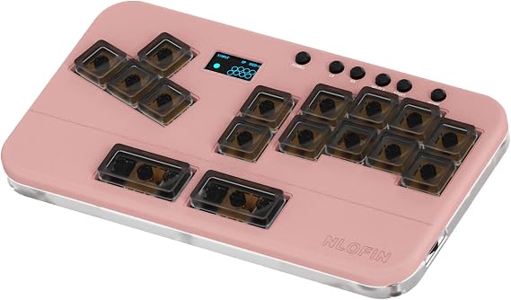Leverless Controller Arcade Stick Mini Keypad,16Key All-Button Arcade Controller Gamingpad (Pink)