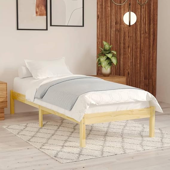 Gecheer Bed Frame Platform Bed Frame Bed Base Bedroom Furniture Solid Pinewood 75x190 cm 2FT6 Small Single Bed