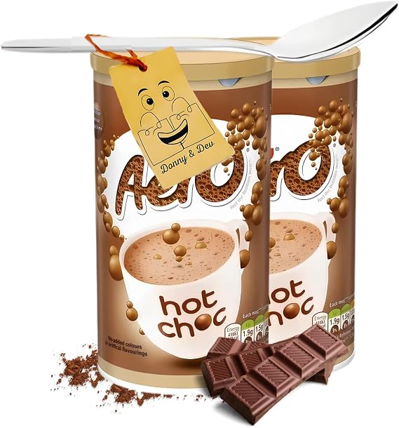 Hot Chocolate Bundle Includes: 2x Aero Chocolate (288g each tube) Instant Hot Chocolate Kit Powder Drink Mix and 1x Stainless Little Spoon by Donny & Dev
